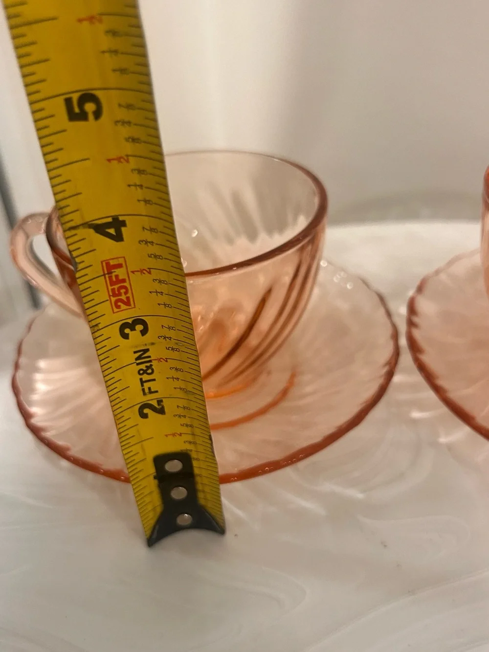 Vintage Arcoroc France Pink Swirl Coffee Cup & Saucer Set Of 2
